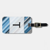 Aangepaste naam Initiaal + Blauwe en grijze strepe Bagagelabel (Voorkant horizontaal)