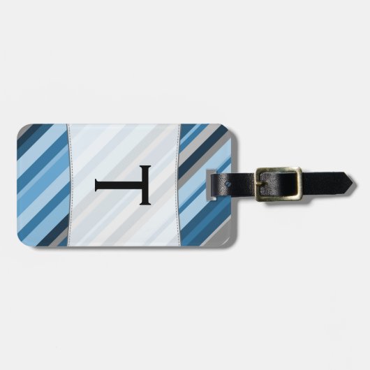 Aangepaste naam Initiaal + Blauwe en grijze strepe Bagagelabel (Voorkant horizontaal)