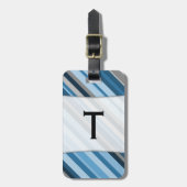 Aangepaste naam Initiaal + Blauwe en grijze strepe Bagagelabel (Voorkant verticaal)