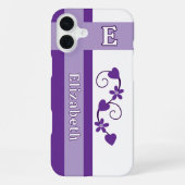 Aangepaste naam initiaal bloemen harten paarse iPhone hoesje (Achterkant)