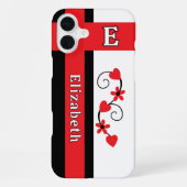 Aangepaste naam initiaal bloemen harten rood iPhone hoesje (Achterkant)