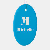 Aangepaste naam Initiaal Effen kleur Blauw Keramisch Ornament (Rechts)