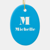 Aangepaste naam Initiaal Effen kleur Blauw Keramisch Ornament (Achterkant)