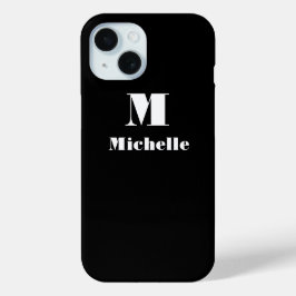 Aangepaste naam Initiaal Effen kleur Zwart iPhone 15 Case