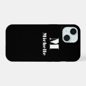 Aangepaste naam Initiaal Effen kleur Zwart iPhone 15 Case (Achterkant horizontaal)
