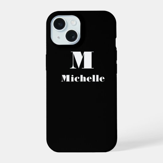 Aangepaste naam Initiaal Effen kleur Zwart iPhone 15 Case (Achterkant)