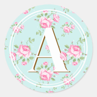 Aangepaste naam initiaal klassieke roos chic ontwe ronde sticker