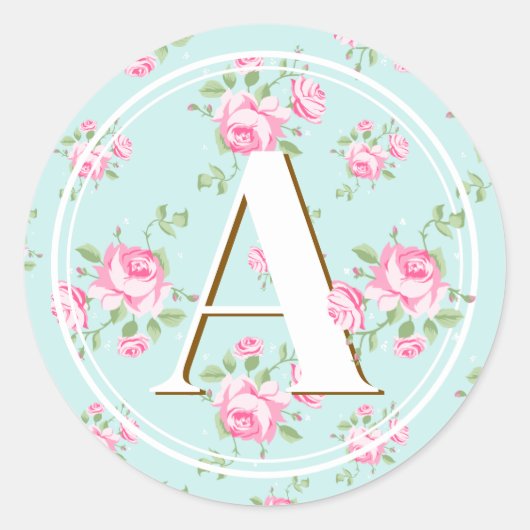 Aangepaste naam initiaal klassieke roos chic ontwe ronde sticker (Voorkant)