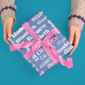 Aangepaste Naam Initiaal Monogram blauw Wit Gift Cadeaupapier