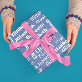 Aangepaste Naam Initiaal Monogram blauw Wit Gift Cadeaupapier