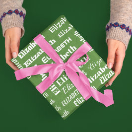 Aangepaste Naam Initiaal Monogram Groen Wit Gift Cadeaupapier