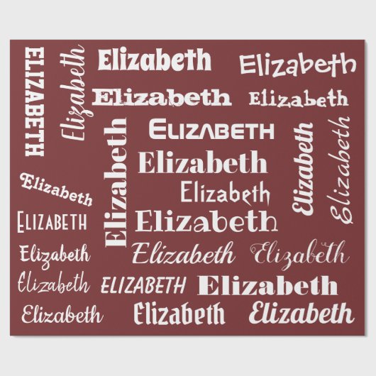 Aangepaste Naam Initiaal Monogram Maroon rood Wit  Cadeaupapier (Vlak)