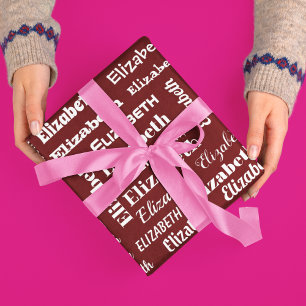 Aangepaste Naam Initiaal Monogram Maroon rood Wit  Cadeaupapier