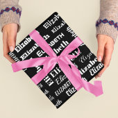 Aangepaste Naam Initiaal Monogram Zwart Wit Gift Cadeaupapier