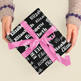 Aangepaste Naam Initiaal Monogram Zwart Wit Gift Cadeaupapier