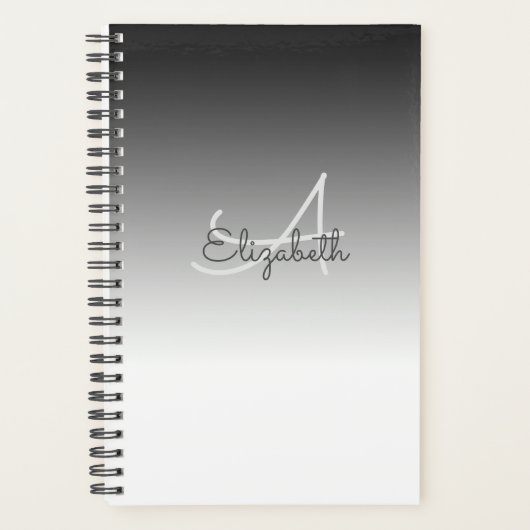 Aangepaste naam Initiaal Monogram zwart wit Ombre Planner (Voorkant)