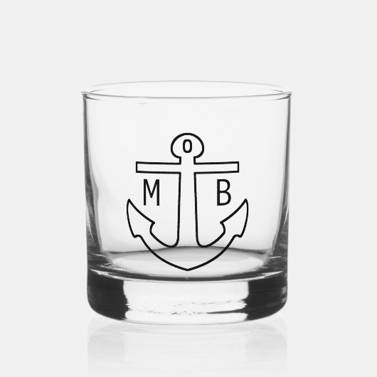 Aangepaste Naam Initialen Eenvoudig Zwart Nautisch Whisky Glas (Voorkant)