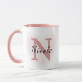 Aangepaste naam & initiële elegante stoffige roze mok (Links)
