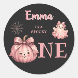 Aangepaste naam is een enge Pinkoween-meisje Ronde Sticker