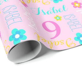 Aangepaste naam Isabel, 9-jarige verjaardag Cadeaupapier
