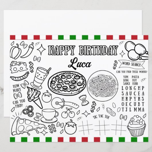 Aangepaste Naam Italiaans Verjaardag Kleurplaat (Voorkant / Achterkant)