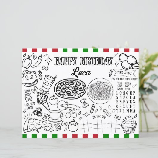 Aangepaste Naam Italiaans Verjaardag Kleurplaat (Staand voorkant)