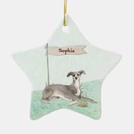 Aangepaste naam Italiaanse Greyhound Pet Dog Keramisch Ornament