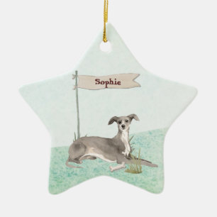 Aangepaste naam Italiaanse Greyhound Pet Dog Keramisch Ornament
