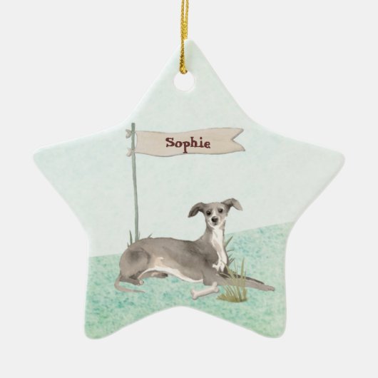 Aangepaste naam Italiaanse Greyhound Pet Dog Keramisch Ornament (Voorkant)