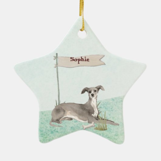 Aangepaste naam Italiaanse Greyhound Pet Dog Keramisch Ornament (Achterkant)