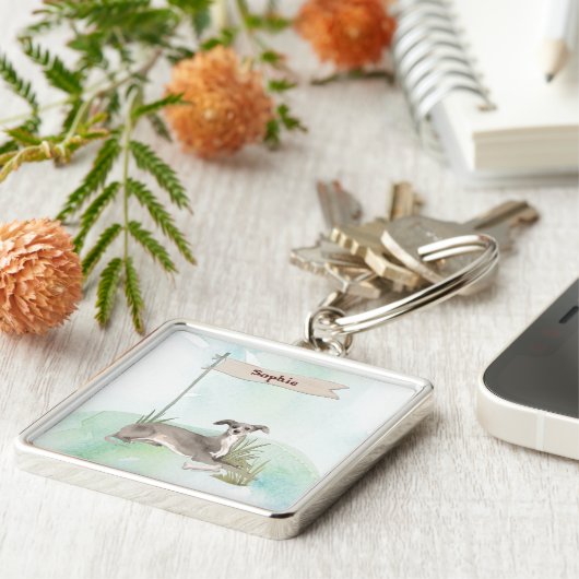 Aangepaste naam Italiaanse Greyhound Pet Dog Sleutelhanger (Zijkant)