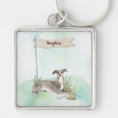 Aangepaste naam Italiaanse Greyhound Pet Dog Sleutelhanger (Voorkant)