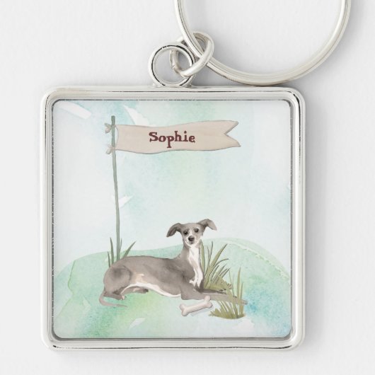 Aangepaste naam Italiaanse Greyhound Pet Dog Sleutelhanger (Voorkant)