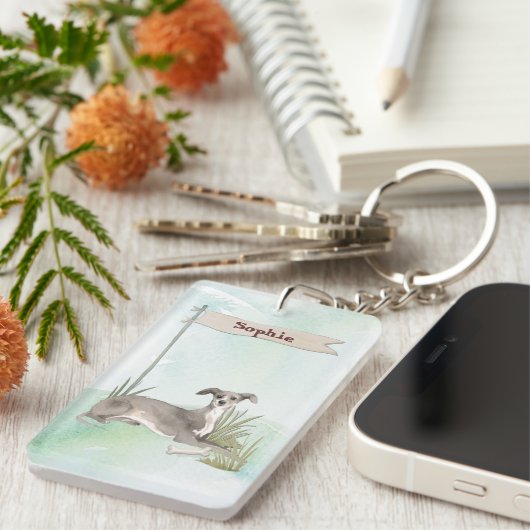 Aangepaste naam Italiaanse Greyhound Pet Dog Sleutelhanger (Voorkant Rechts)