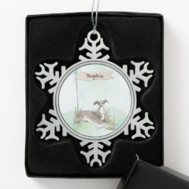Aangepaste naam Italiaanse Greyhound Pet Dog Tin Sneeuwvlok Ornament