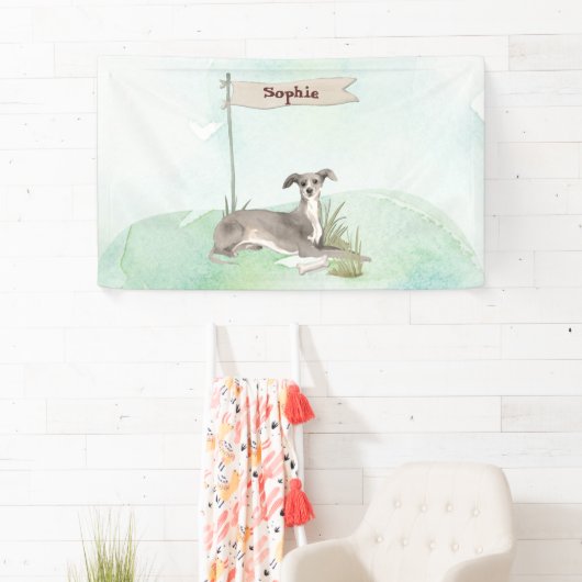 Aangepaste naam Italiaanse windhond huisdier hond Spandoek (Insitu)