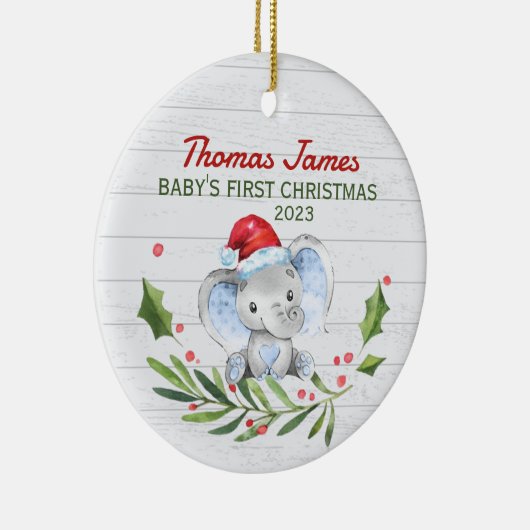 Aangepaste naam Jaar Baby's Eerste Kerstmis Olifan Keramisch Ornament (Rechts)