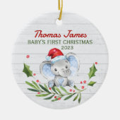 Aangepaste naam Jaar Baby's Eerste Kerstmis Olifan Keramisch Ornament (Voorkant)