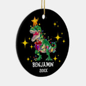 Aangepaste naam Jaar Dinosaurus Kerstmis Jongen Keramisch Ornament (Rechts)