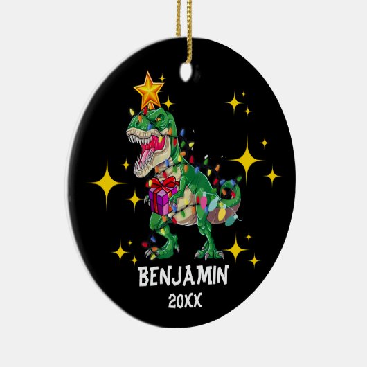 Aangepaste naam Jaar Dinosaurus Kerstmis Jongen Keramisch Ornament (Rechts)