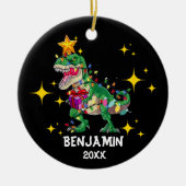 Aangepaste naam Jaar Dinosaurus Kerstmis Jongen Keramisch Ornament (Voorkant)