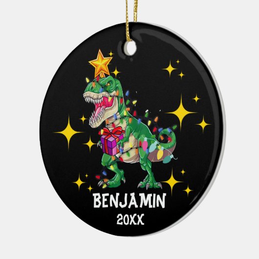 Aangepaste naam Jaar Dinosaurus Kerstmis Jongen Keramisch Ornament (Links)