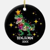 Aangepaste naam Jaar Dinosaurus Kerstmis Jongen Keramisch Ornament (Achterkant)