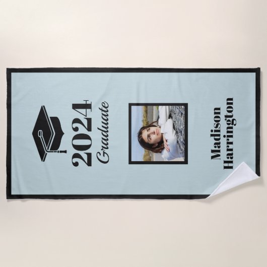 Aangepaste naam, Jaar, Foto & Kleur Afstuderen Strandlaken (Voorkant)