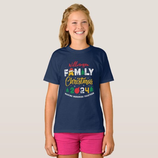 Aangepaste naam Jaar Matching Familie Kerstmis Reu T-shirt (Voorkant volledig)