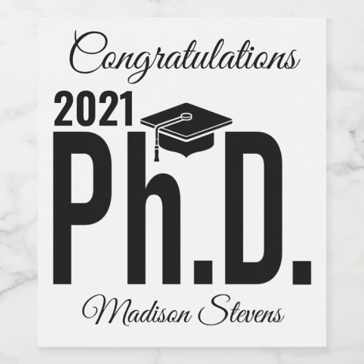 Aangepaste naam & jaar Ph.D. flesetiketten Wijn Etiket (Enkel label)