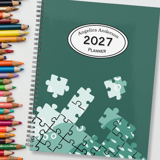 Aangepaste naam jaar puzzelstukken Groene Planner