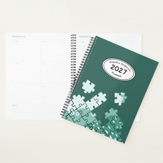 Aangepaste naam jaar puzzelstukken Groene Planner (Display)