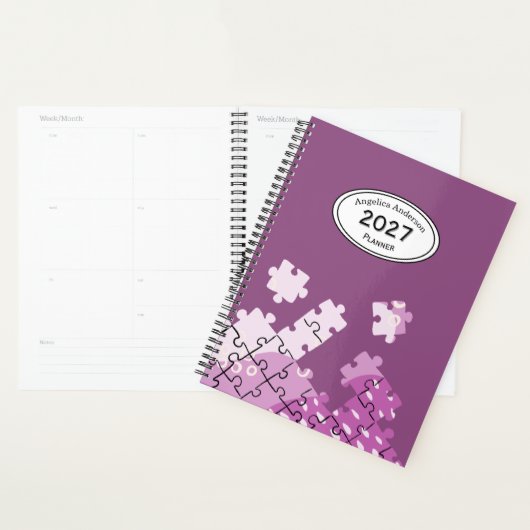 Aangepaste naam jaar puzzelstukken Paarse planner (Display)
