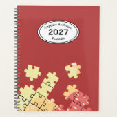Aangepaste naam jaar puzzelstukken Rood Planner (Voorkant)